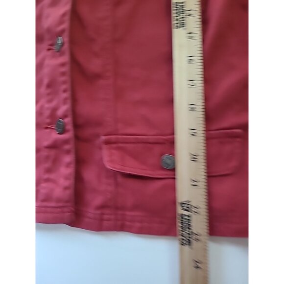 CHADWICKS Red Jean Style Cotton Jacket 16 Front Pockets Buttons Trucker - Picture 14 of 16